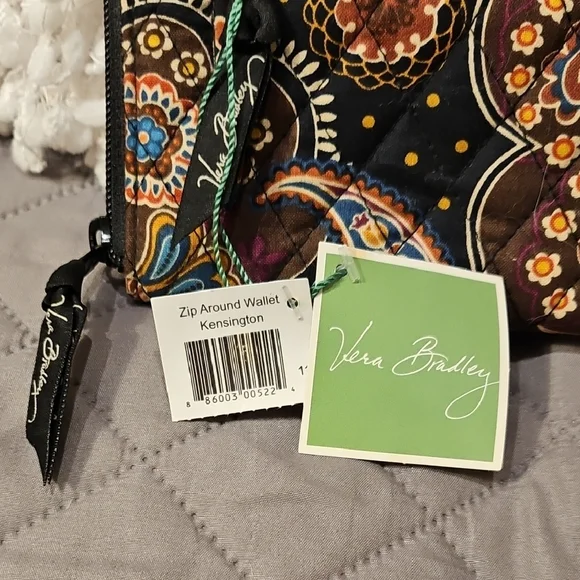 Vera Bradley Kensington Zip Around Paisley Quilted Wallet - Black, Brown, Orange - Picture 15 of 16